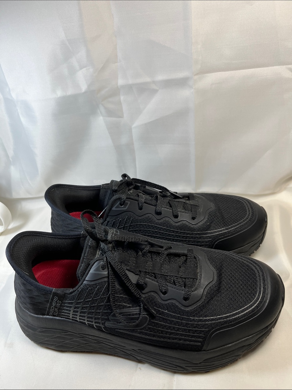 Skechers Men’s Black Athletic Sneakers with Red Insole Accent